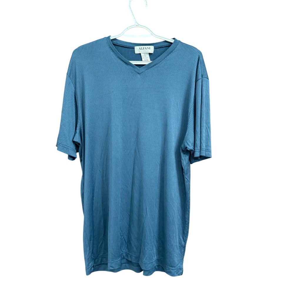 Alfani Stretch V Neck T Shirt Top M Blue Ribbed‎ Casual Summer Mens Large